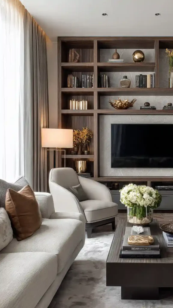 TV Wall with Asymmetrical Shelving