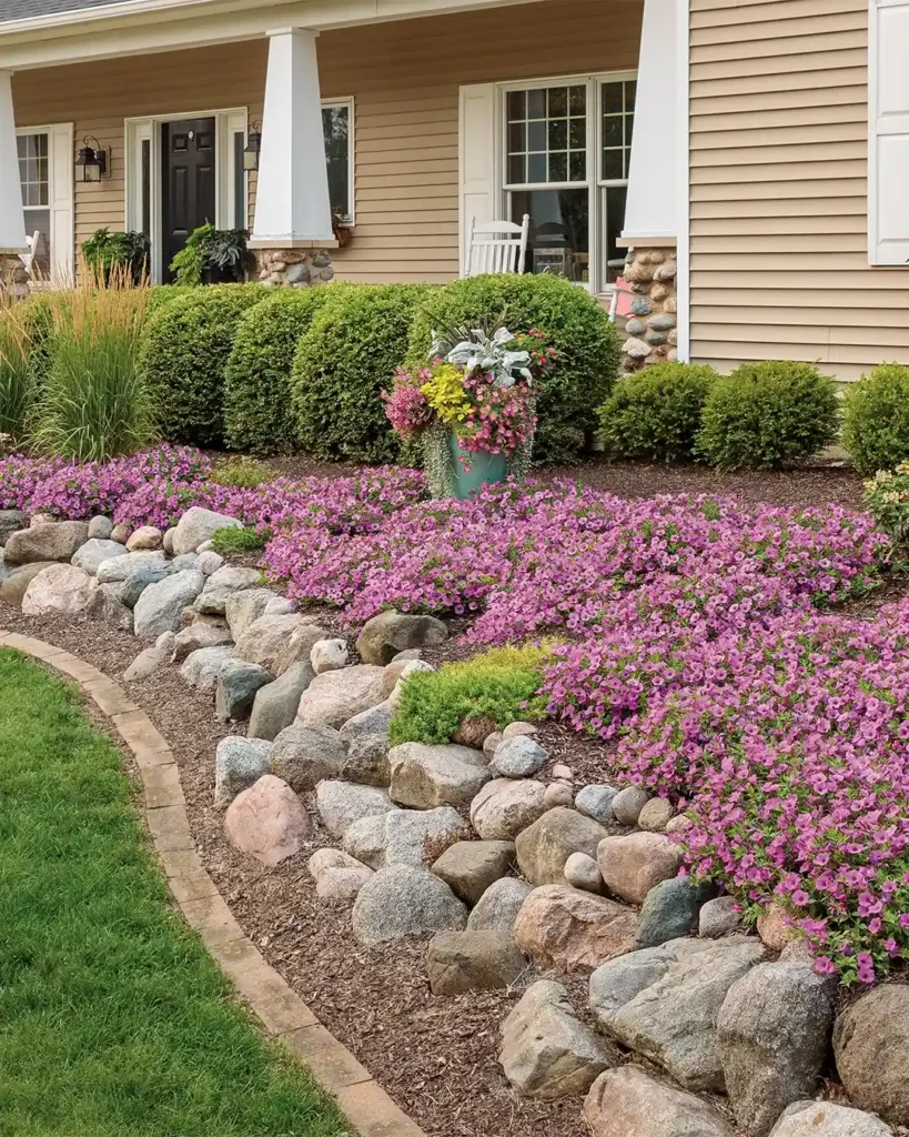 Curved Rock Border Flower Bed