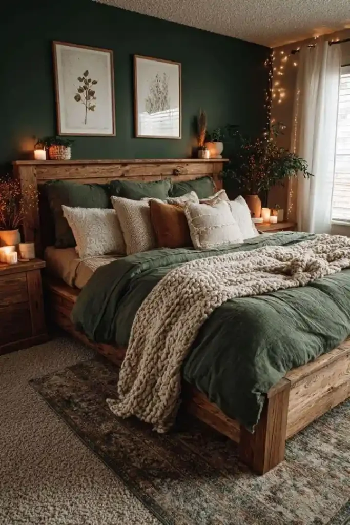 Green Cozy Rustic Bedroom