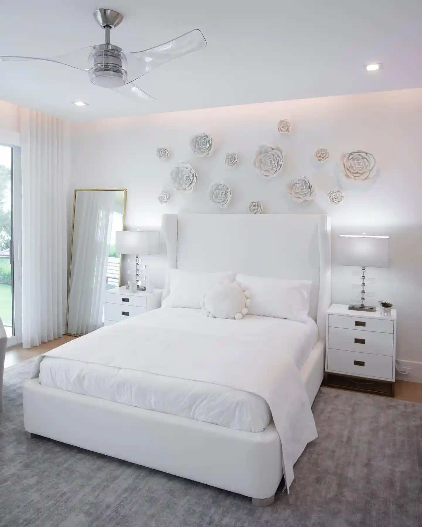 White Bedroom Ideas With 3D Floral Wall Decor